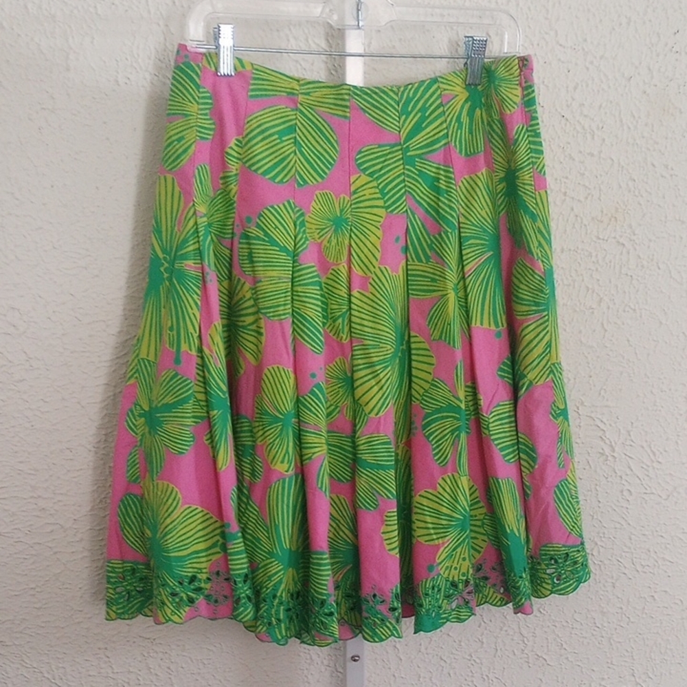 Lilly Pulitzer Pink and Green A-Line Skirt, EUC Size 6